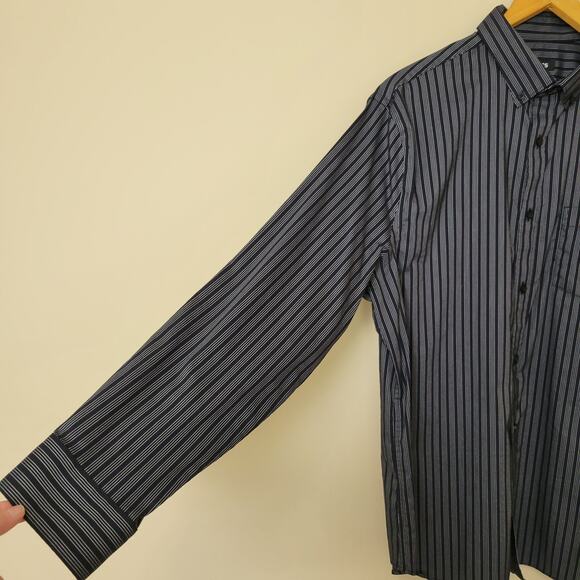 Express Men's L Button Down Shirt Long Sleeve 2 Button Cuff Pocket Black Stripe - Picture 5 of 13
